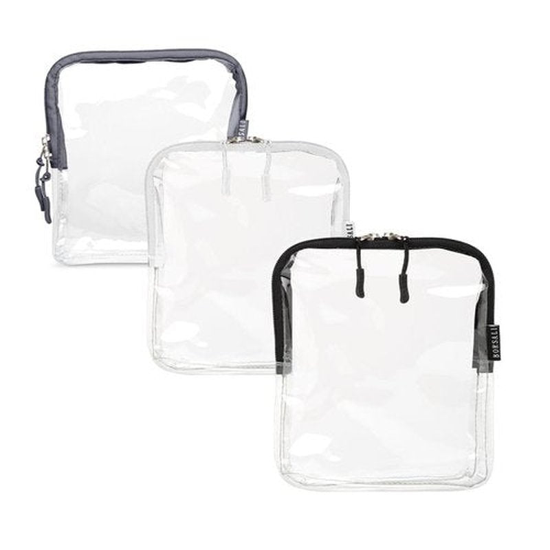 BORSALI TSA-Approved Quart-Sized Bag for Carry-on Travel - One (1) Quart Clear Toiletries, Cosmetic and 3-1-1 Liquids Toiletry Bag - Set of 3