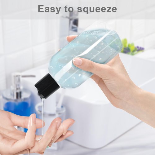 Neendohome 30 Pack 8 oz Empty Plastic Bottles with Black Disc Caps Reusable Clear Leak-proof Travel Squeeze Containers for Shampoo Conditioner Toiletries Liquid Soap