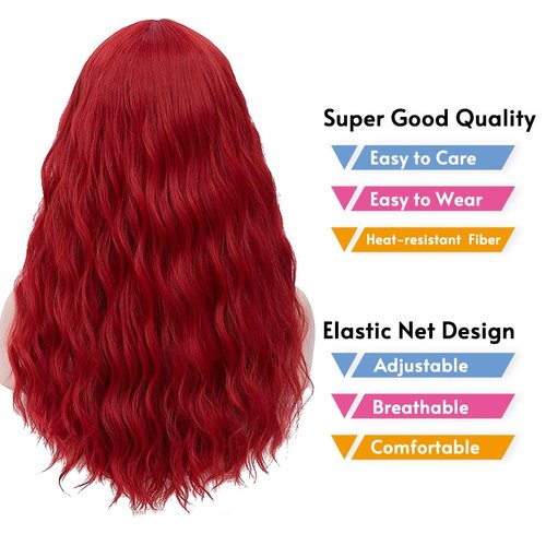 Wiwige Red Wig Long Curly Wavy Middle Part Wigs for Women Synthetic Natural Looking Party Halloween Cosplay Wig 25"