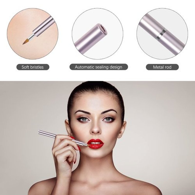 Unaone 2 PCS Lip Brush for Lipstick, Portable Retractable Lip Brush Applicators for Lipstick Lip Gloss Lip Concealer Makeup Brushes Tool (Pink/Gold)