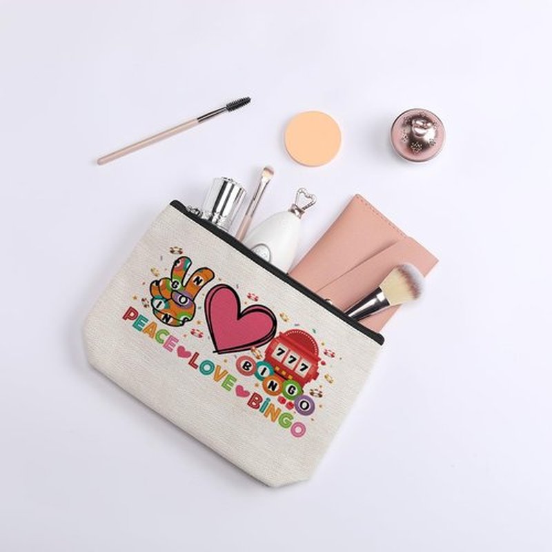 kdxpbpz Bingo Gifts Funny Bingo Player Gift Bingo Cosmetic Bag Bingo Gambler Gifts Lucky Bingo Pouch Bag Travel Toiletry Makeup Organizer Zipper Pouch Peace Love Bingo