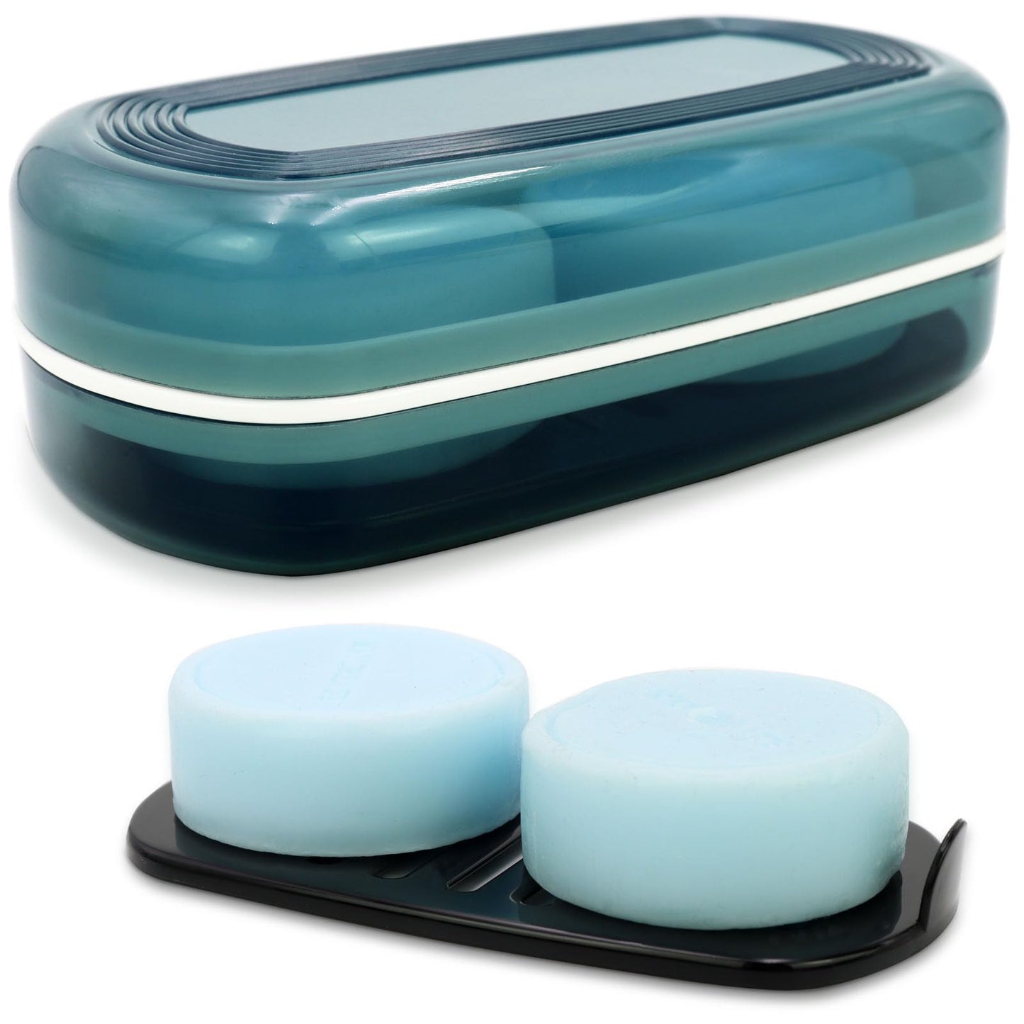 HAYSNA Solid Shampoo Bar Holder, Large Bar Soap Holder, Travel Soap Container, Soap Box with Draining Layer, Soap Case for Bathroom, Traveling, Gym, Camping (Blue Style-1-Large)