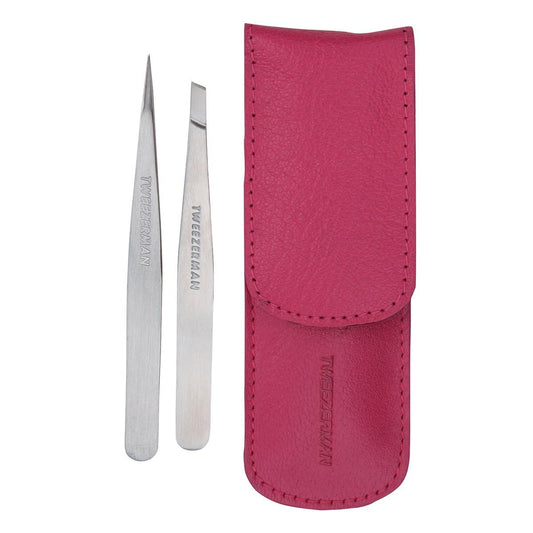 Tweezerman Petite Tweezer Set - Travel Case, Point & Slant Tweezers in Assorted Colors