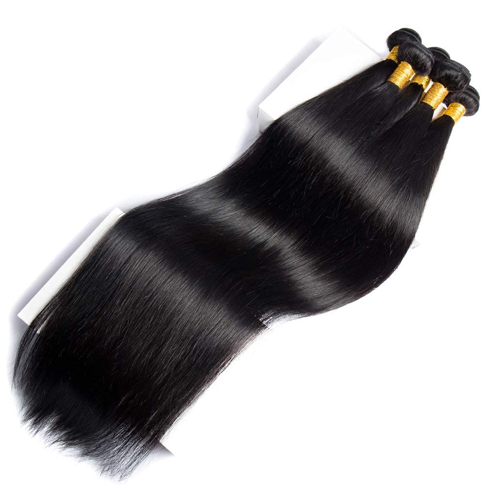 Human Hair Bundles Straight Bundles Human Hair 3 Bundles 100% Unprocessed Brazilia Virgin Hair Straight Bundles Double Weft Weave Human Hair Bundles Human Hair Deals Natural Black(12 14 16 Inch)