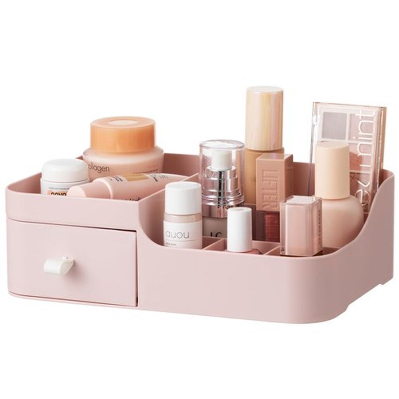 HBlife Plastic Makeup Organizer for Vanity with Drawer Large Skincare Organizers 8 Compartments Bathroom Organizer Cosmetic Storage, Pink