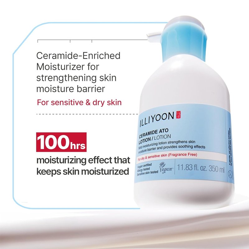 Illiyoon Ceramide Ato Lotion - Lightweight Moisturizer for Dry & Sensitive Skin | Vegan, 11.83 fl. oz.
