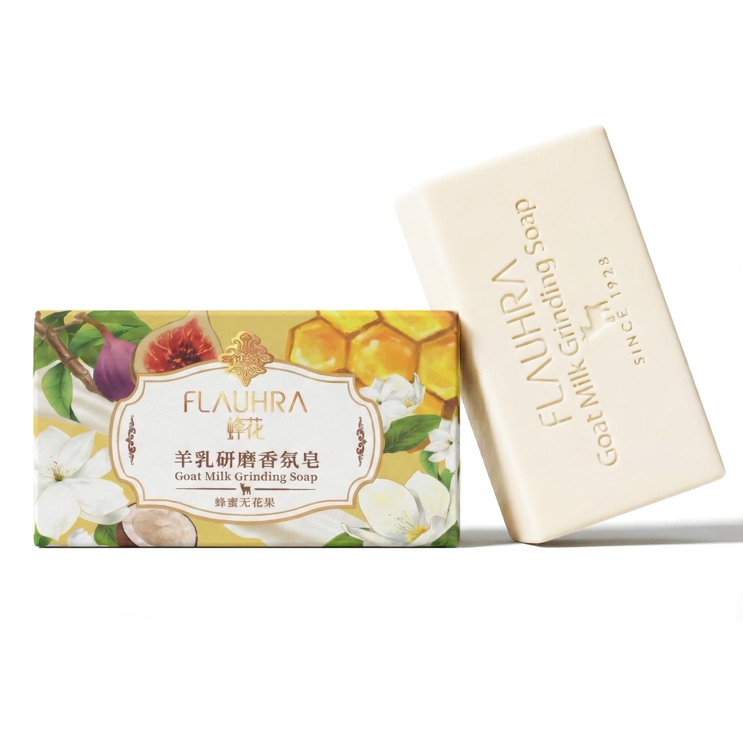 Bee & Flower Goat Milk Soap Bar with Fig & Manuka Honey All Natural Goat Milk Grinding Soap Moisturizing Bath Bar Soap Suitable for All Skin Types 7.2 oz