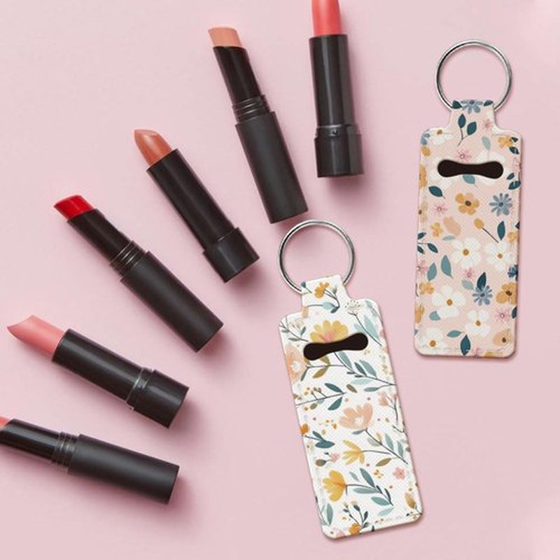 OLYCRAFT 2pcs Lipstick Holder Keychain Flower Pattern Lip Balm Holders Elastic Diving Fabric Lipstick Keychains Portable Lipstick Holder Bags Lipstick Sleeve Key Ring Holder for Lipstick Chapstick