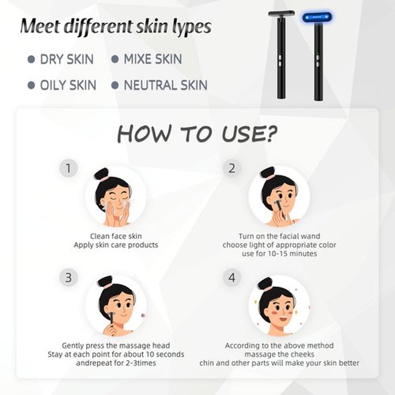 Fxtiaa Led-Light-Therapy, 7 Color Face Skincare Wand with Facial Massager LED Face Skin Rejuvenation for Face & Neck & Eye Skincare Equipment Red Light Wand