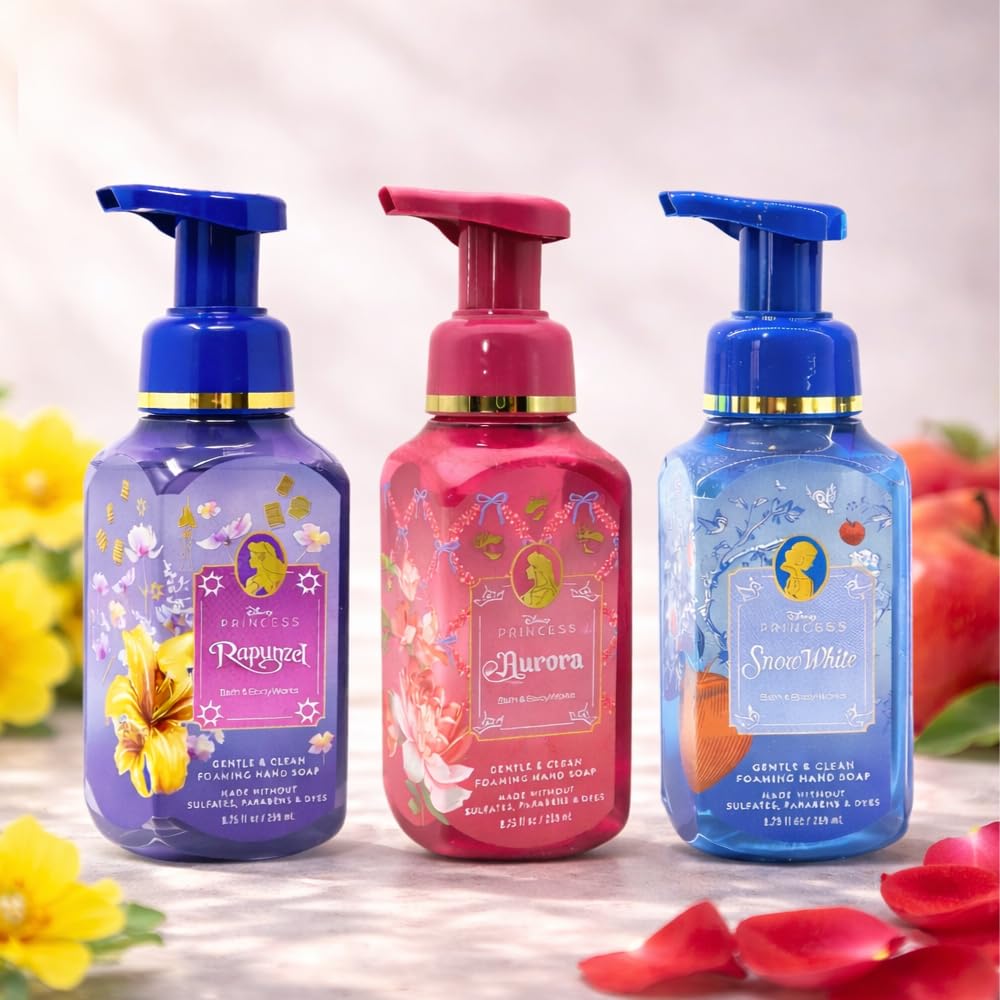 Bath & Body Works Gentle & Clean Foaming Hand Soap – PRINCESS COLLECTION – 3pc bundle 8.75 fl oz each (Rapunzel, Aurora, Snow White)