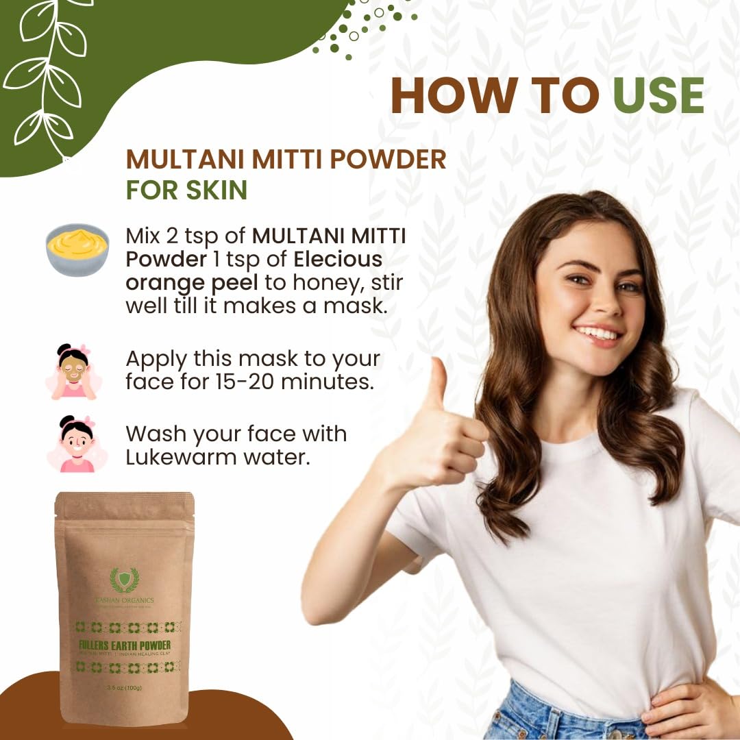 Kashan Organics Multani Mitti Face Pack |Controls Oil, Remedy for Clean & Glowing Skin | Ideal for Face Masks and Treatments (7.05oz)
