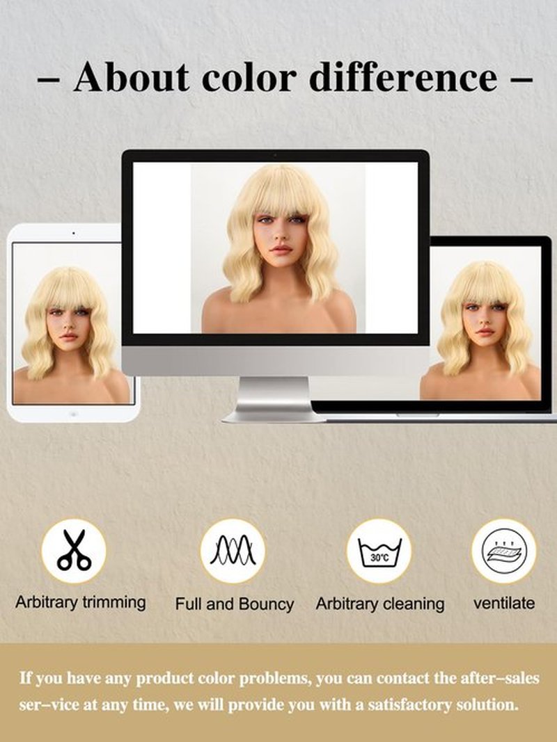 FREEMEIGE Short Bob Wigs with Bangs for Women Blonde Bob Wavy Wig Curly Wavy Shoulder Length Bob Wigs Synthetic Cosplay Wig for Girl Colorful Costume Wigs