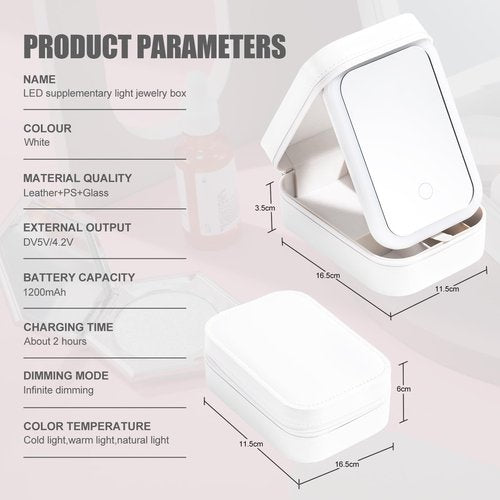 BS-MALL Travel Cosmetic Mirror Case LED Makeup Mirror Storage Case for Eyelash station Makeup Brushes Cosmetic Tools Pink On-the-go Makeup Needs (White)…