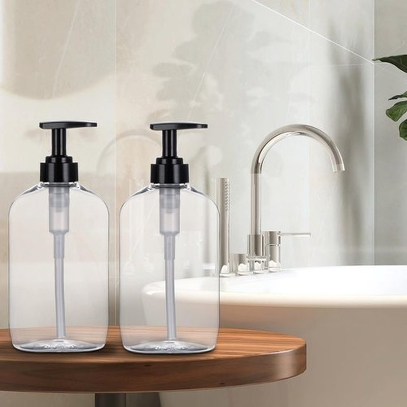 Yebeauty Pump Bottle Dispenser, 20oz 600ml Empty Plastic Shampoo and Conditioner Dispenser, Refillable Shower Soap Dispenser Pump Bottle Containers for Bathroom Kitchen, 2 Pack Clear