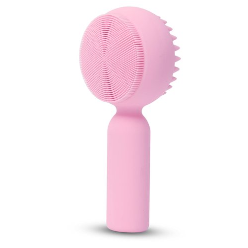 Silicone Facial Cleansing Brush 2 in 1 Silicone Facial Scrubber Manual Exfoliating Facial Brush Face Cleanser Face Exfoliator Ultrafine Bristles for Sensitive Skin Easy to Clean Lather Well (Pink)