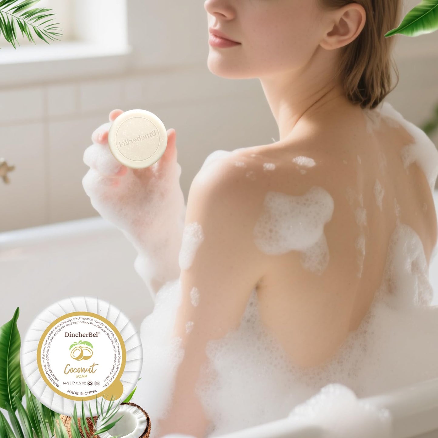 DincherBel Hotel Soap Bars - 0.5 oz 50 Capsules Individual Round Soap (Travel Size) – Bulk Toiletries for Airbnb/Motel/Guest Bathrooms