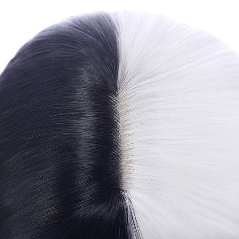 PATTNIUM Black White Wig Short Wavy Wig Black and White Wig for Women Half Black White Wig With Bangs Split Wig Synthetic Wig Lady Cosplay Costume Wig(Black and White)