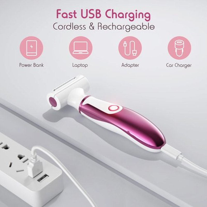 Electric Razors for Women, 4 in 1 Electric Shaver for Women, Womens Electric Razor for Legs Face Arm Bikini Armpit Pubic Hair, Painless Rechargeable Bikini Trimmer for Women Wet Dry Use, Rose