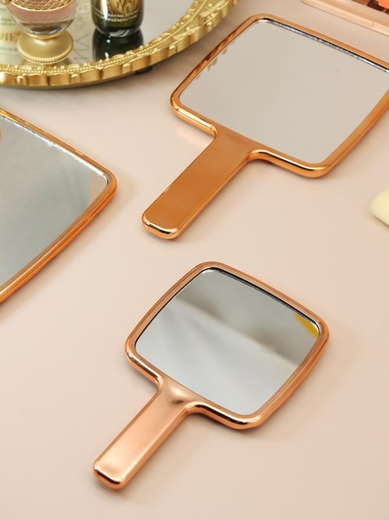 MIRRORNOVA Handheld Mirror, Water Ripples Hand Mirror with Handle for Makeup, Square, Rose Gold, Small (4 x 7 inches)