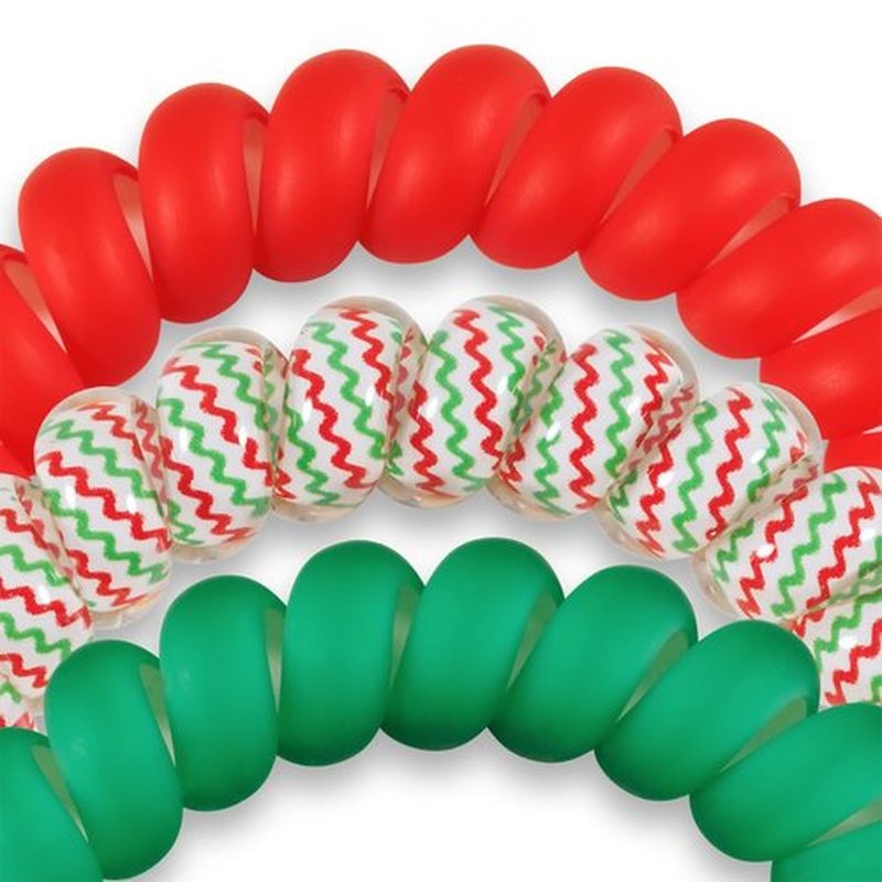 TELETIES - Large Spiral Hair Coils - Holiday Collection - Ponytail Holder Hair Ties for Women - Phone Cord Hair Ties - Strong Grip, No Rip, Water Resistant, No Crease - 3 pack - Santa Baby