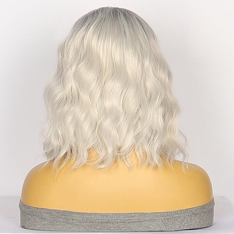 Short Wavy Bob Headband Wig Gray Headband Wigs for Black Women Natural Hairline Bob Wig Glueless Shoulder Length Synthetic Wig (Gray)