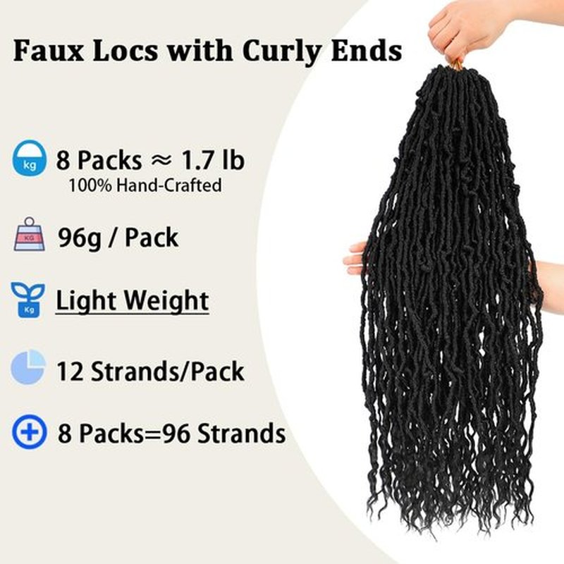 Faux Locs Crochet Hair (30 Inch) XCRUIQO Soft Locs with Curly Ends Goddess Locs Synthetic Boho Crochet Faux Locs for Women Pre Looped (7 Packs, 1B#)