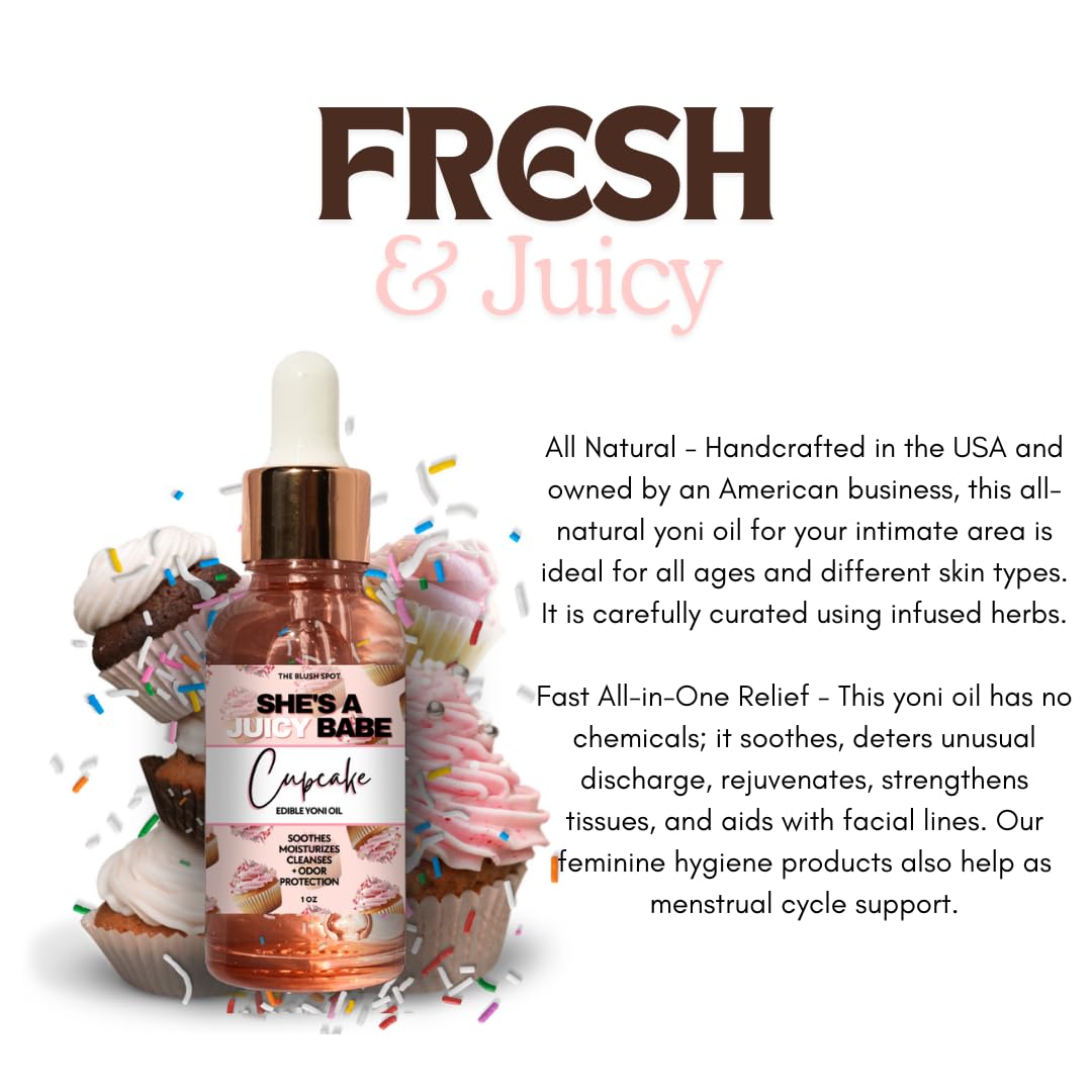 The Blush Spot -Cupcake Yoni Oil for Women – Feminine Intimate Oil for pH Balance, Ingrown Hairs & Moisturizing – Sweet Scented Natural Vaginal Oil for Daily Feminine Care Scented NOT Flavored