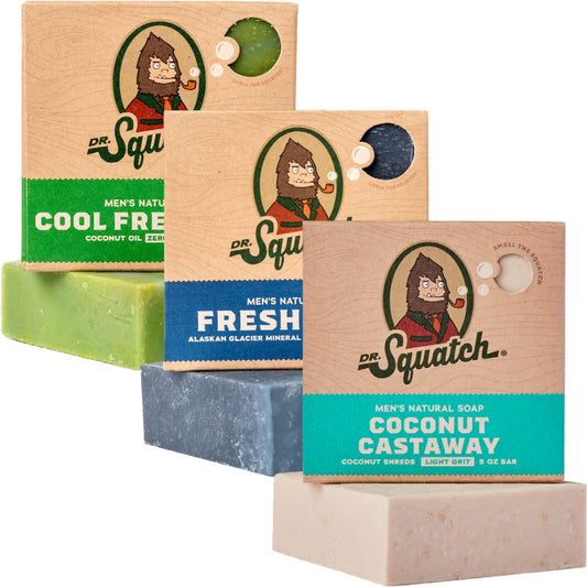 Dr. Squatch Natural Men’s Bar Soap - Cold Process Body Soap Bar with Natural Oils - Gifts for Men - Pine Tar, Cedar Citrus & Cool Fresh Aloe (5 oz, 3-Pack)