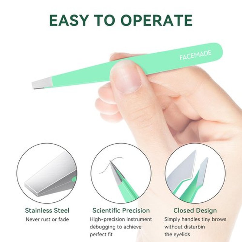 FACEMADE 4 Pack Tweezers Set - Professional Stainless Steel Tweezers for Men and Women, Precision Eyebrow Tweezers for Facial Hair, Chin, and Ingrown Hair Removal (Green)