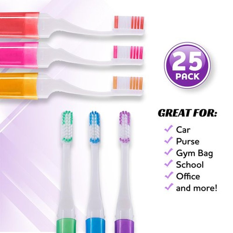 Travel Toothbrushes Firm, Mini Toothbrush with Toothbrush Cover, Camping Toothbrush, Travel Size Toothbrush with Toothbrush Case Portable Toothbrush, Adults Travel Toothbrush Kit (25 Pack Medium)