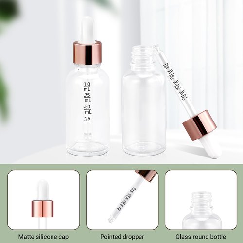 UMETASS 1oz Glass Dropper Bottle with Glass Pipette, 30ml Glass Eye Dropper Bottles Leakproof Glass Tincture Bottles for Travel Essential Oils (6pcs-Clear)
