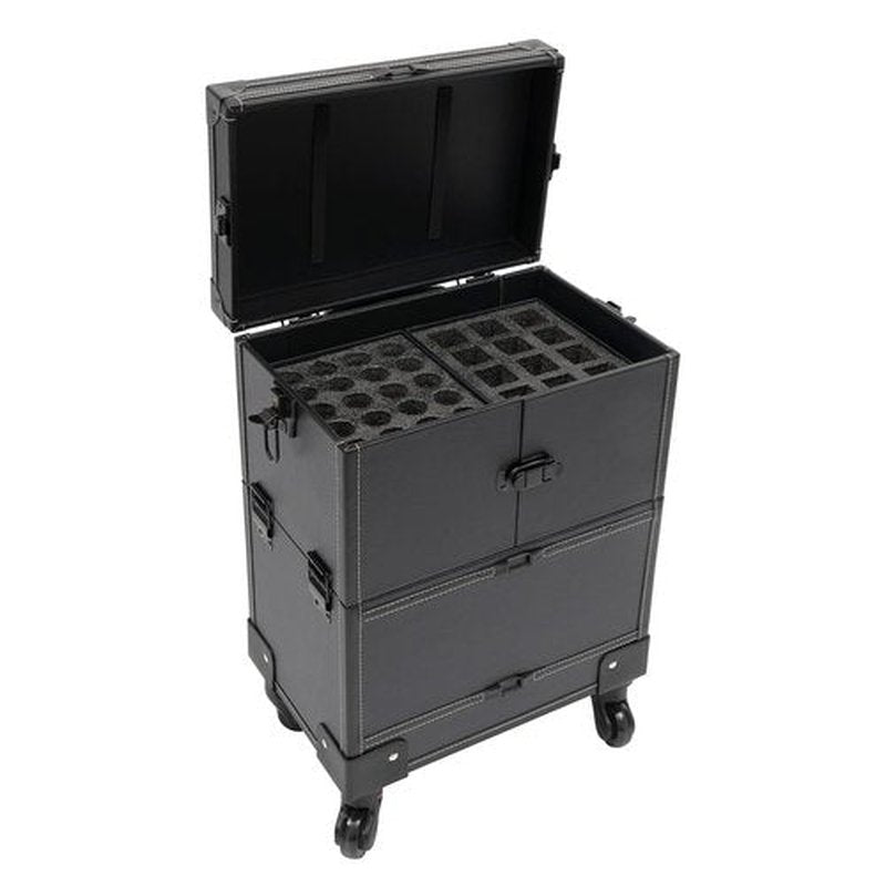 PalaUha Rolling Makeup Train Case Professional Cosmetic Organizer Trolley with Drawers Compartment Nail Case Wheeled Manicure Pedicure Storage Case for Hair Stylists Makeup Artists (Black A)