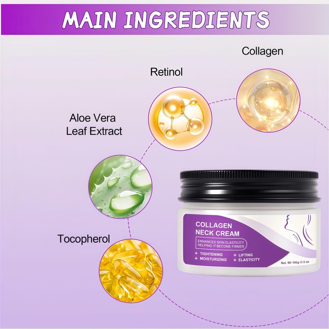 Retinol & Collagen Neck Firming Cream - Visibly Smooths Crepey Neck Skin & Deep Lines, Tightens and Lifts for a Hydrated, Youthful Look, Anti-Aging Face Care Cream for Women & Men 100g