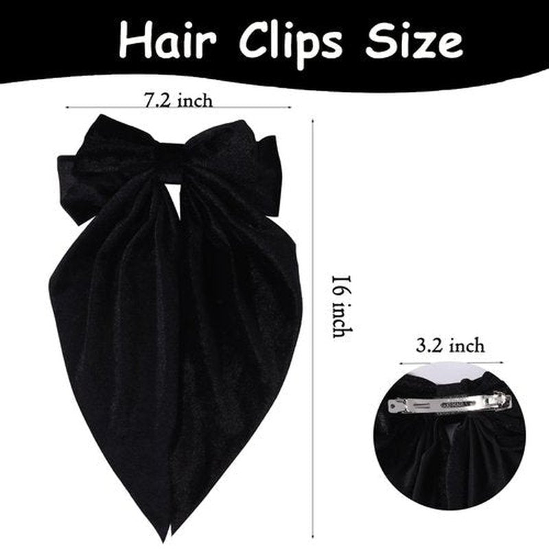 Oversized Velvet Hair Bows for Women Girls,Long Tail Handmade Bowknot Barrettes Velvet Bows Hair Accessories (White & Black)