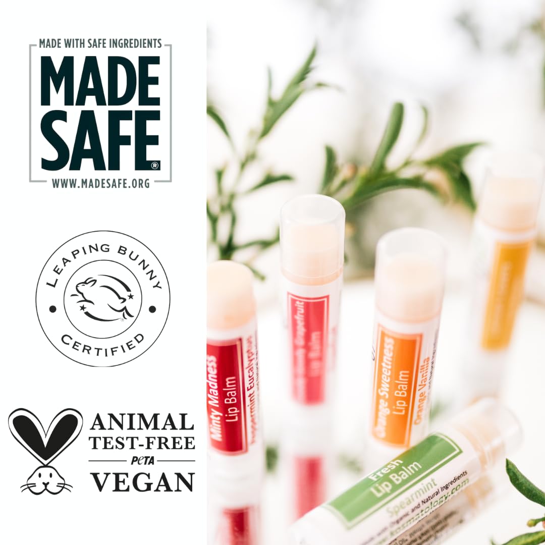 Kosmatology Organic Orange Vanilla Lip Balm - Orange Sweetness 4 Pack | Beeswax Free | Vegan | 100% Natural Moisturizer for Cracked & Dry Lips