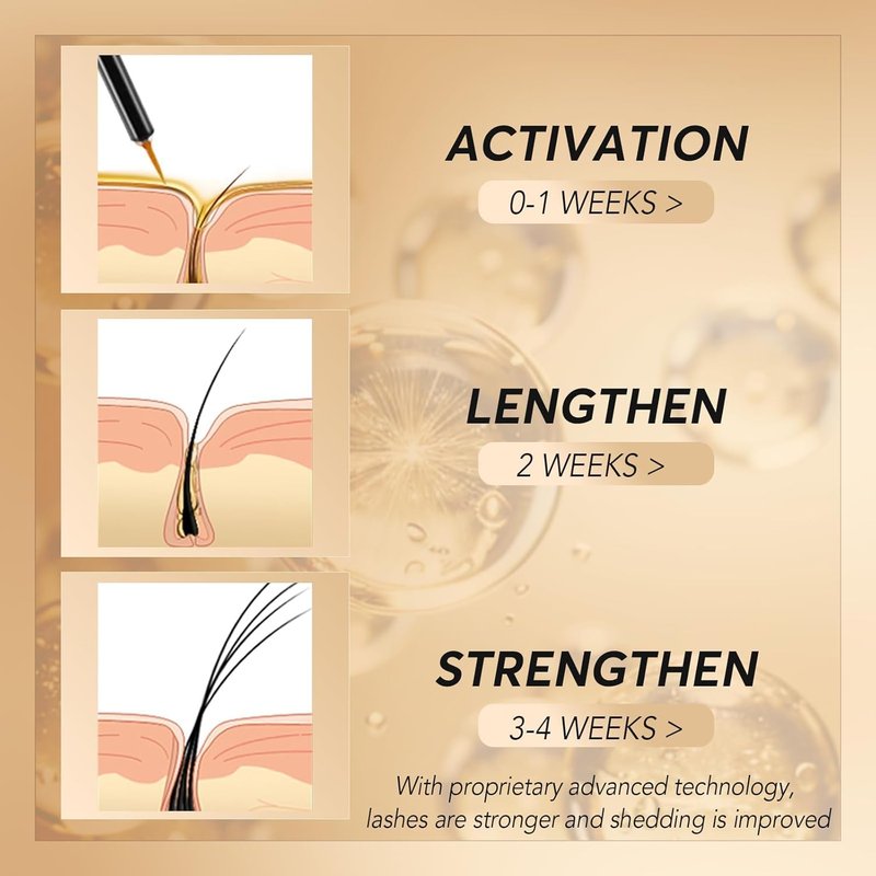 Eyelash Growth Serum - 15 Plant Extracts for Longer, Denser Lashes | Hypoallergenic, Oil-Free, Black-Gold