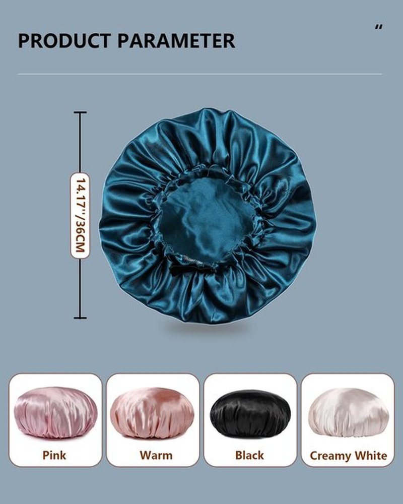 Years calm Silk Bonnet for Sleeping Women, Double Layer Soft Ajustable Elasticity Band Satin Bonnet for Sleeping Hair - Sleep Shower Caps (Blue, One Size)