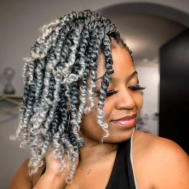 6 Inch 8 Packs Pretwisted Pre Looped Passion Twist Crochet Hair for Black Women and Kids-Ombre Grey to Blonde Off-white,3 Tones Synthetic Braided Hair Extensions(6 Inch-8 Packs,Gray/27/613)