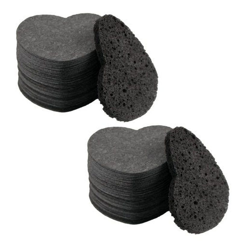 100-Count Compressed Facial Sponges for Estheticians Heart Shape Natural Cellulose Sponge Professional Cosmetic Spa Sponges for Face Cleansing, Massage, Pore Exfoliating, Mask, Makeup Removal, Black