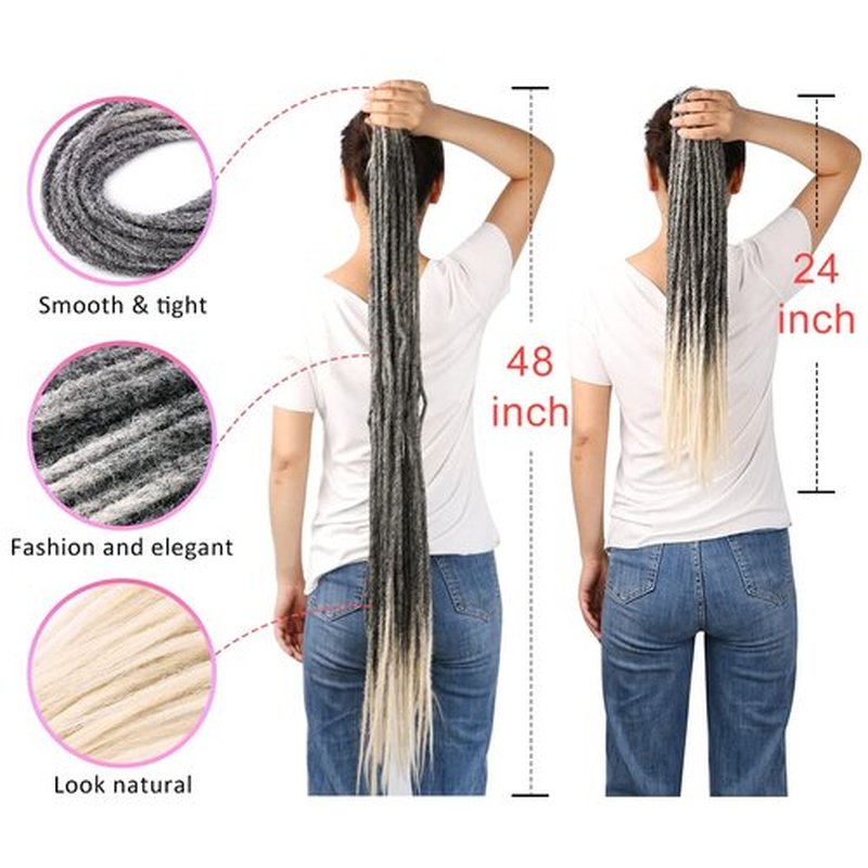 DAIRESS 24 Inch Straight Double Ended Dreadlock Extensions Synthetic Dreads10strands/pack Synthetic Braids Thin 0.6cm Soft Handmade Reggae Hair Hip-Hop Style Dread Extensions Locks Hair(1B/613）