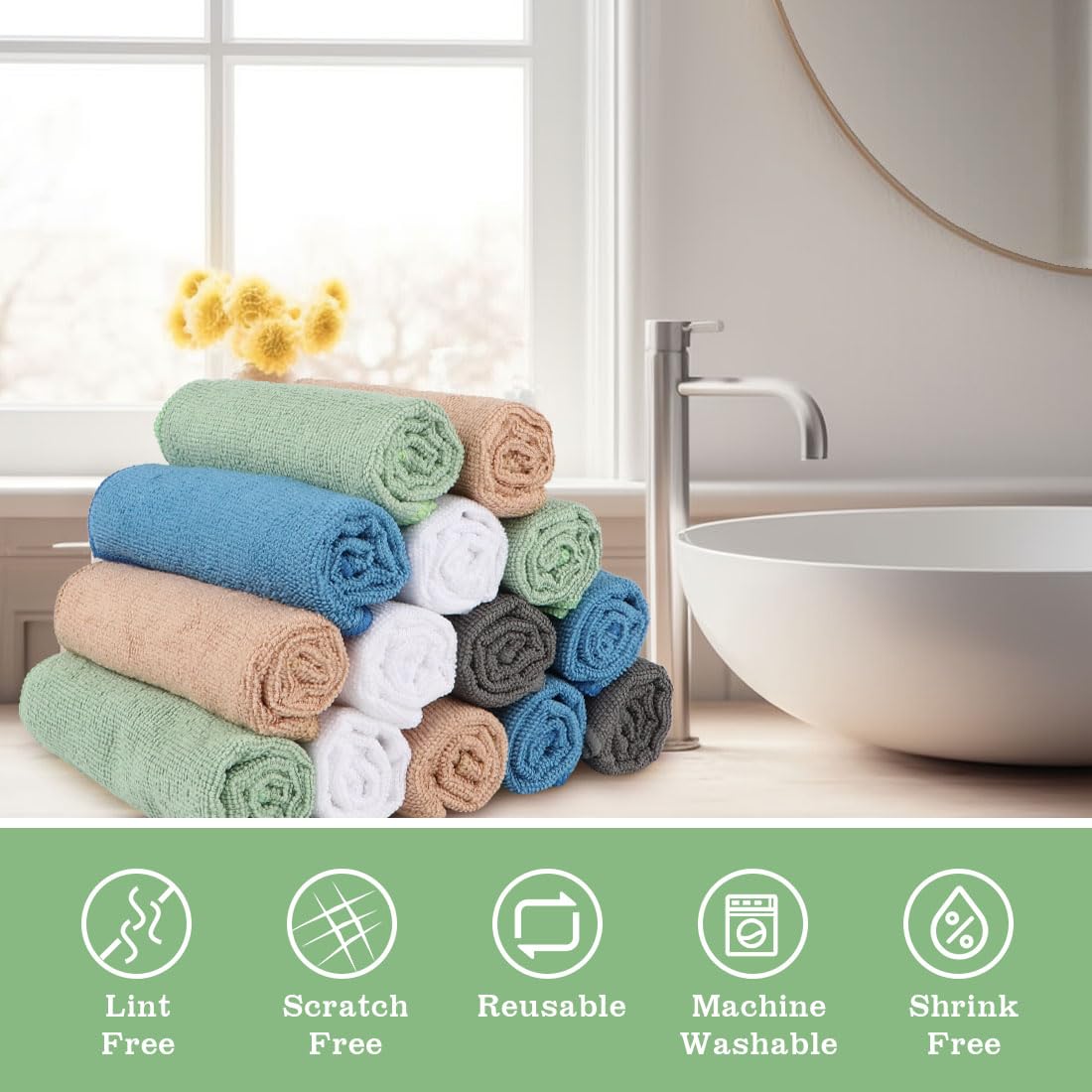 UNIMADE Washcloths Bulk 100 Pack Face Towels (12" x 12"), Highly Soft Wash Cloths and Hand Towels, Fast Drying Multi-Purpose Microfiber Cleansing Cloths for Bathroom, Hotel, Spa, and Salon-Multicolor