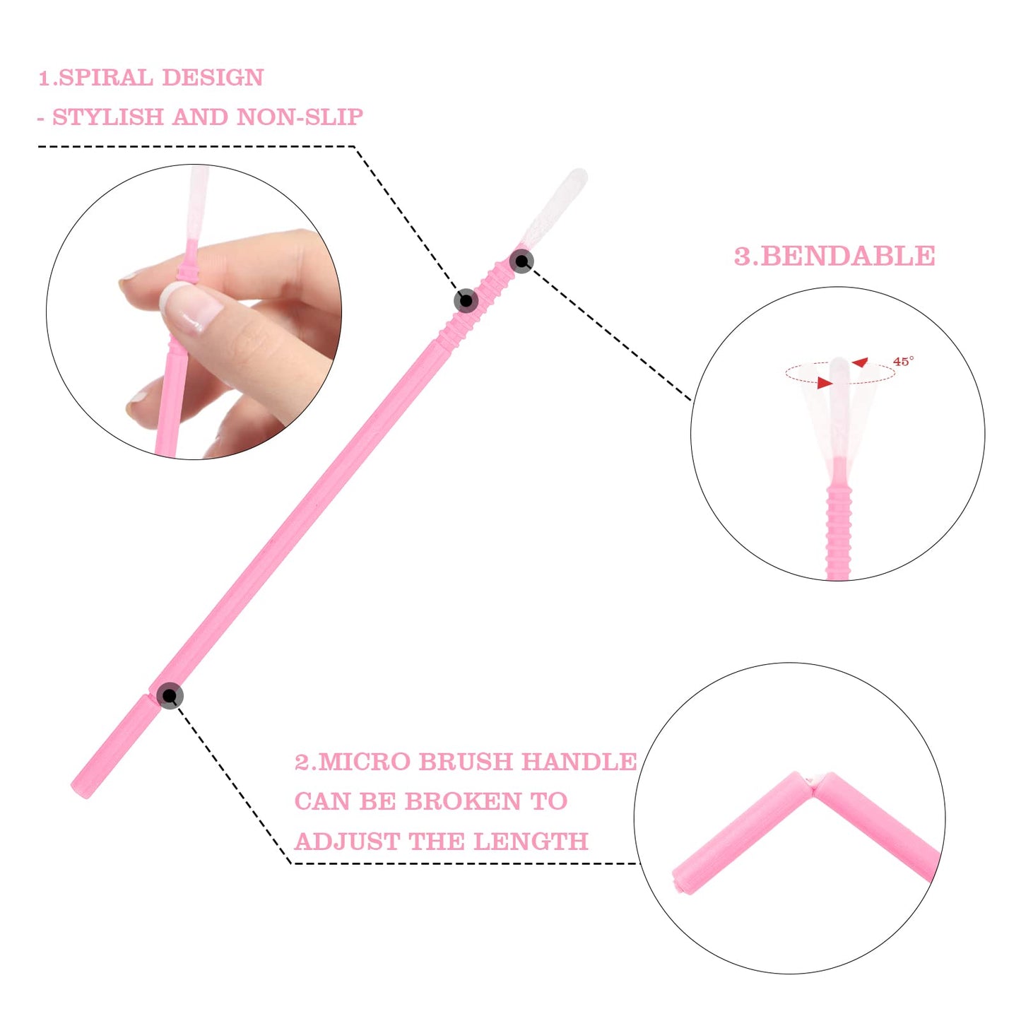 G2PLUS Micro Cotton Swabs, 200pcs Disposable Micro Applicator, Microswabs for Eyelash Extensions, Micro Applicator Brush Cleaning Tool for Lashes, Dental, Nails, Eyeliner and Personal Care (Pink)