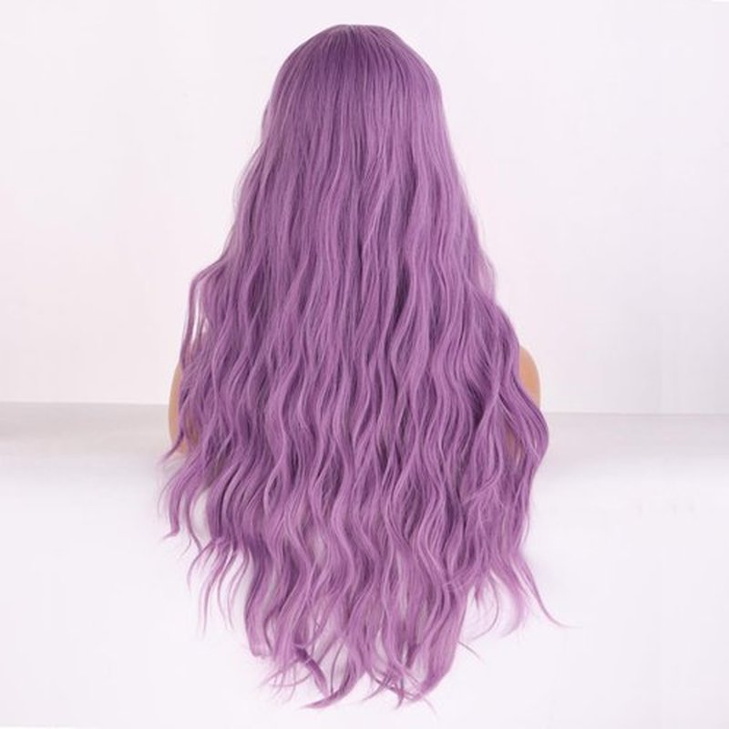 MAGQOO Purple Wig for Women Long Curly Wavy Lavender Wig with Bangs Synthetic Heat Resistant Fiber Halloween Cosplay Costume Daily Party Use