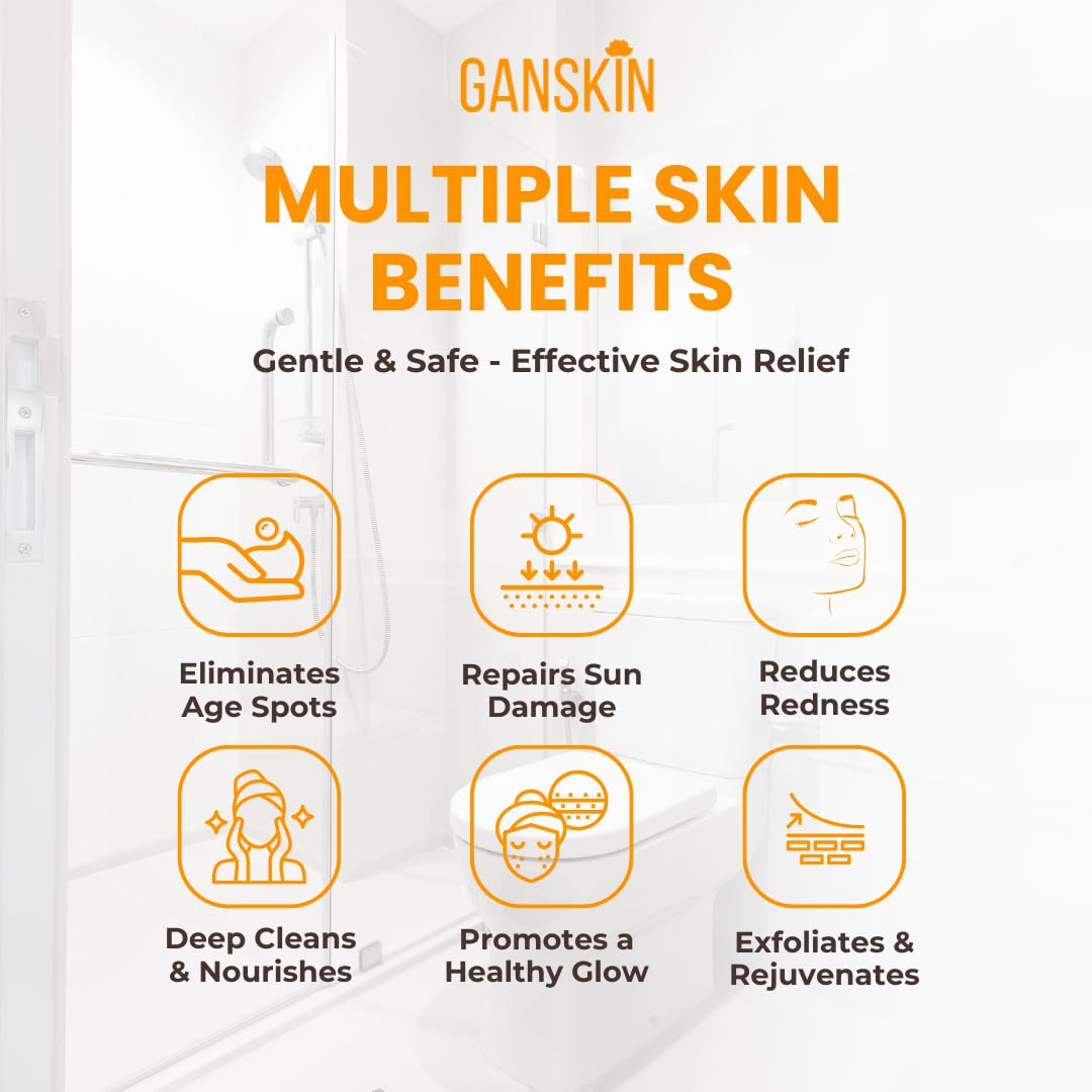 Ganskin Turmeric Body Wash – Skin Brightening Liquid Soap for Discoloration – Natural Anti Aging Exfoliating Turmeric Body Wash for Spots, Acne, Sun Damage – Bath Soap Skincare