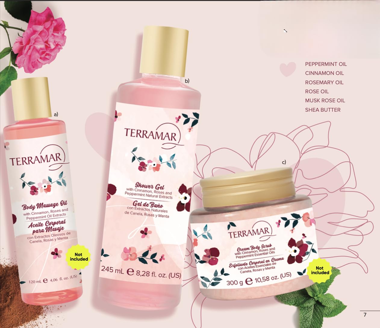 Terramar Shower Gel with Cinnamon, Rose & Peppermint Extracts - Hydrating & Invigorating Body Wash, Gentle Cleansing, Aromatic Experience for Daily Use