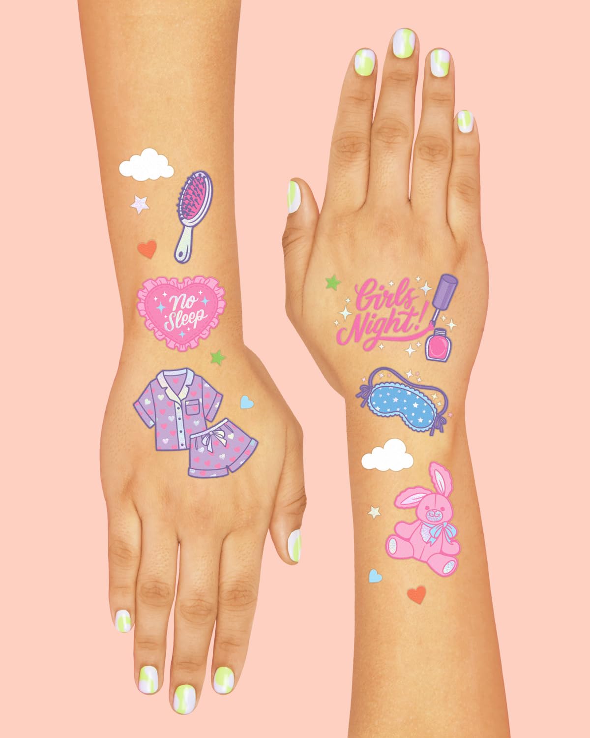 xo, Fetti Pink Sleepover Party Temporary Tattoos for Girls - 52 styles | Pink Birthday Party Supplies, Girls Movie Night Goodie Bag Favors, Cute Bday Decorations, Easter Basket, Stocking Stuffer