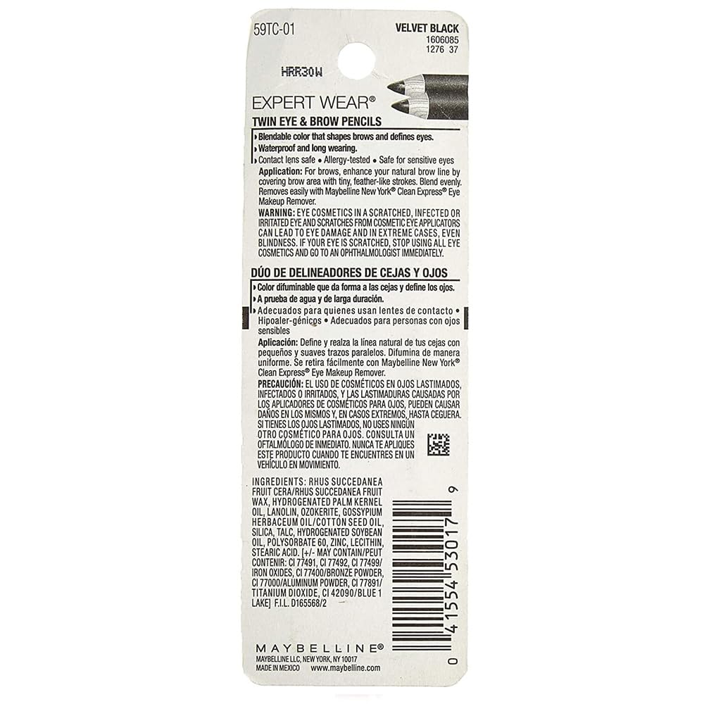 Maybelline Expert Eyes Twin Brow & Eye Pencil, Dark Brown [102], 0.06 oz (Pack of 6)
