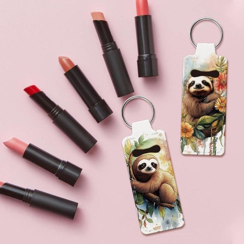 OLYCRAFT 2pcs Lipstick Holder Keychain Sloth Pattern Lip Balm Holders Elastic Diving Fabric Lipstick Keychains Portable Lipstick Holder Bags Lipstick Sleeve Key Ring Holder for Lipstick Chapstick
