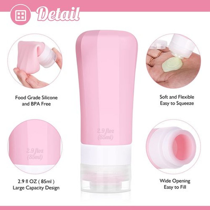 JBYAMUS 16 Pcs Silicone Travel Bottles Set, Leak-Proof Travel Size Toiletries, TSA Approved Travel Bottles for Toiletries, Portable Travel Toiletries Containers for Women (Pink-Purple)
