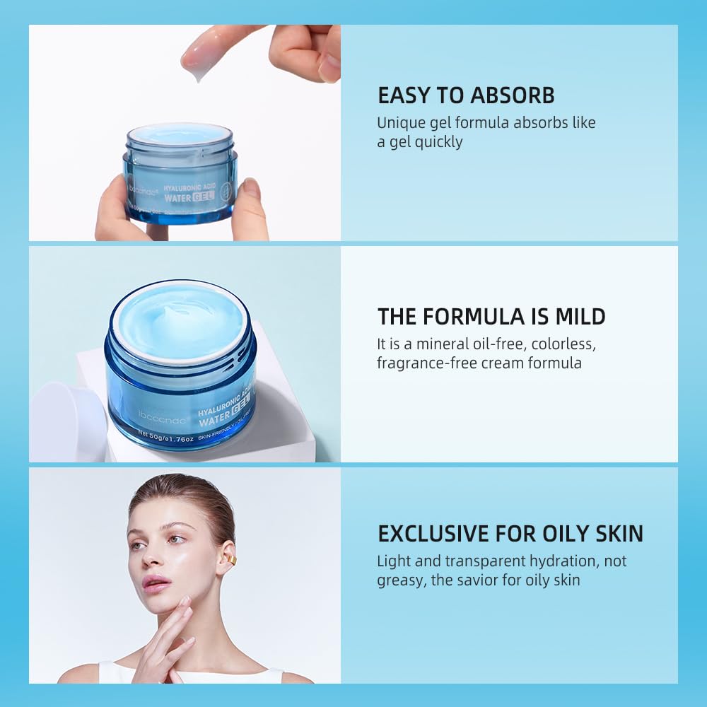 RG ROUGE LX Hydro Boost Hyaluronic Acid Moisturizing Water Gel, Face Moisturizer For Oil Skin, Hyaluronic Acid Formula Combined With Water,Lightweight and Long-lasting Hydration-1.76Oz (Water Gel)